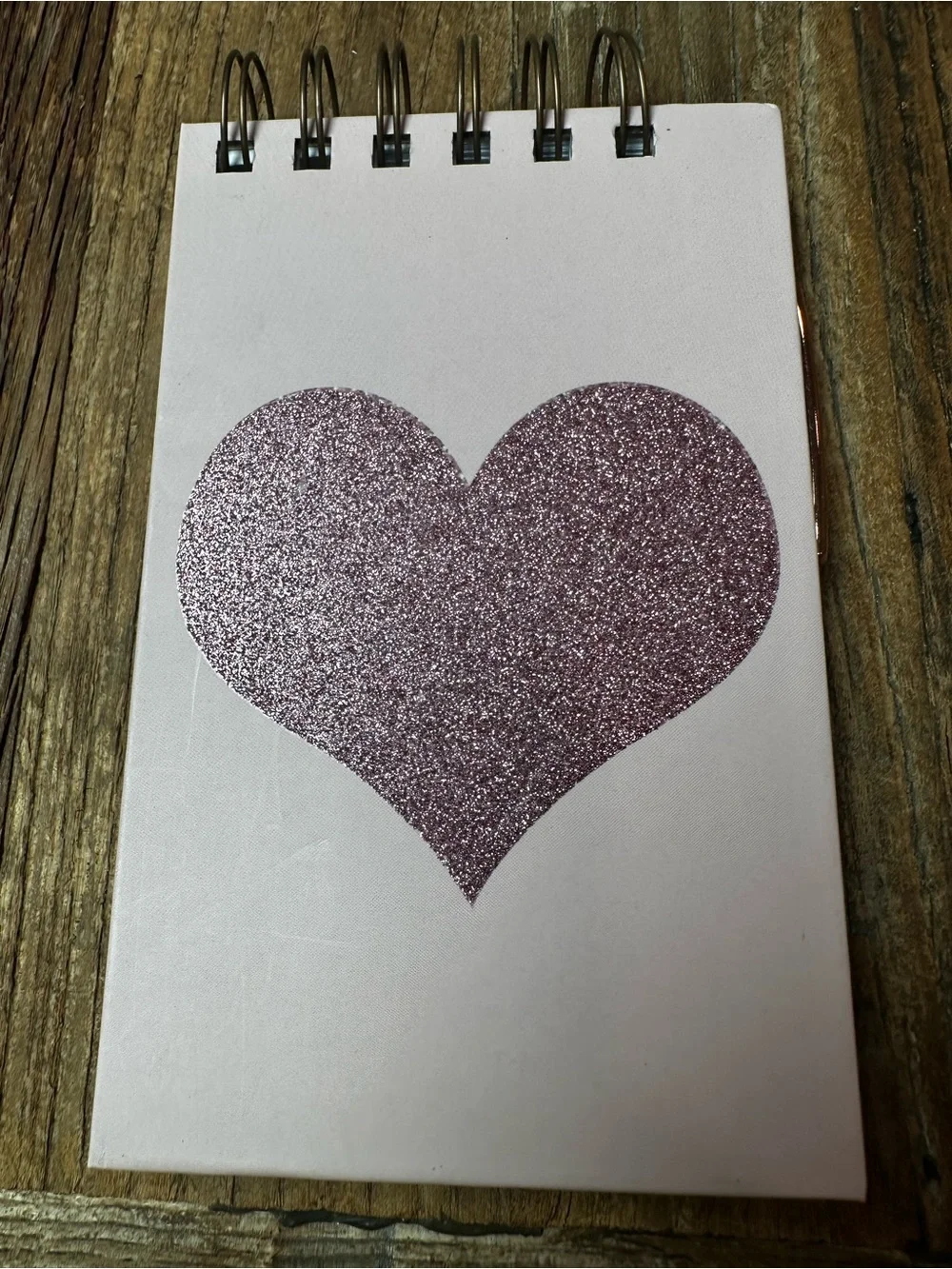 Glitter Heart Spiral Notebook - Pink Cover with Pen